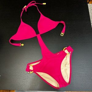 Victoria’s Secret Monokini Hot Pink & Bamboo Cut-Out Swimsuit Padded Bra